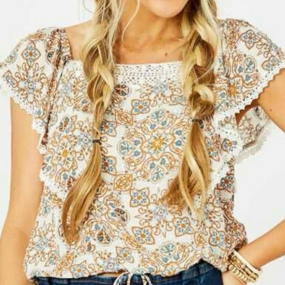 ALTAR'D STATE Medallion  Ruffle Boho Festival Flutter Tank Top Women’s Large